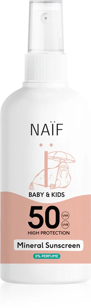 Naif Baby & Kids Mineral Sunscreen SPF 50 0 % Perfume - защитный спрей для загара, 100 мл