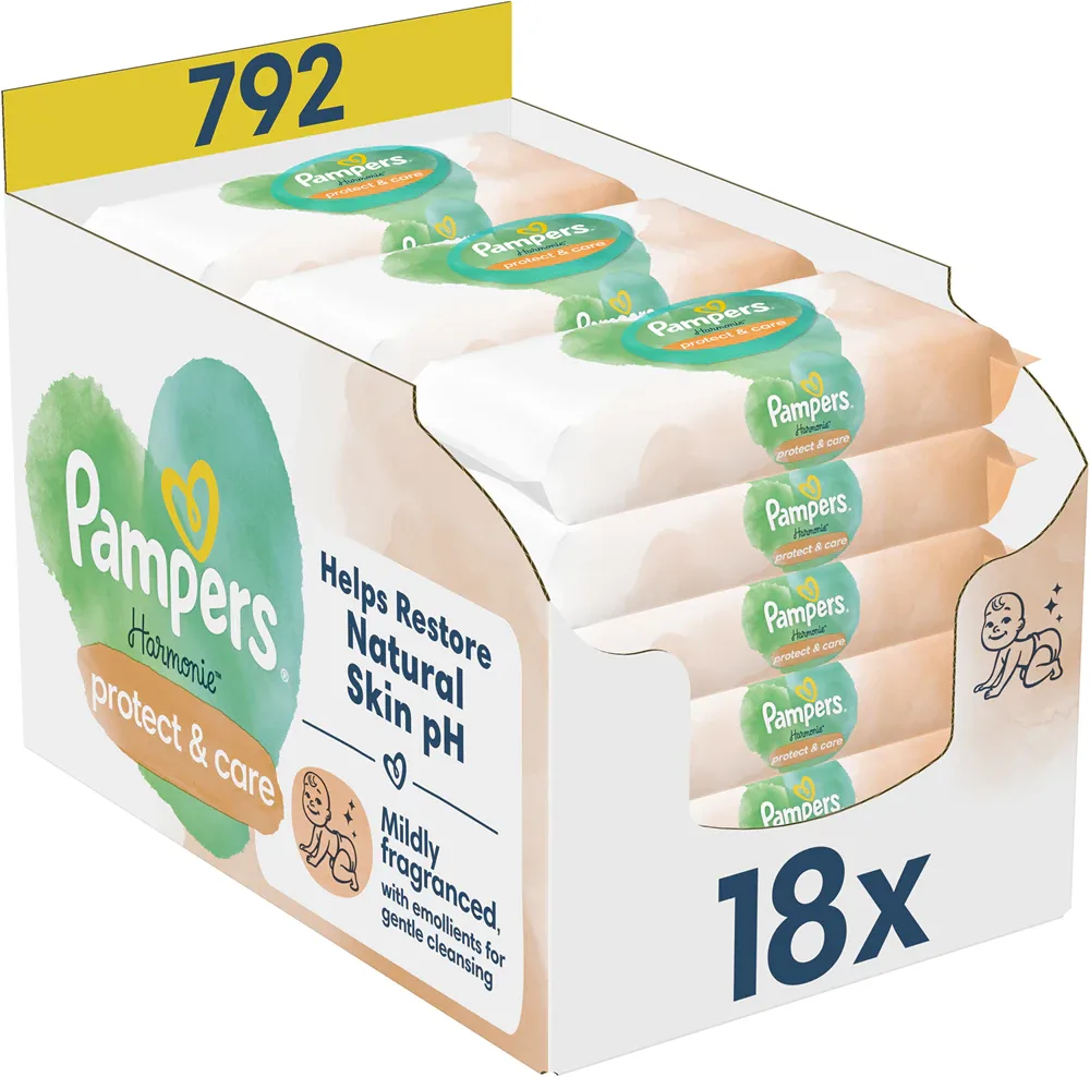 Pampers Harmonie Protect&Care - Увлажняющие очищающие салфетки для детей с лекарственным ноготком, 792 шт