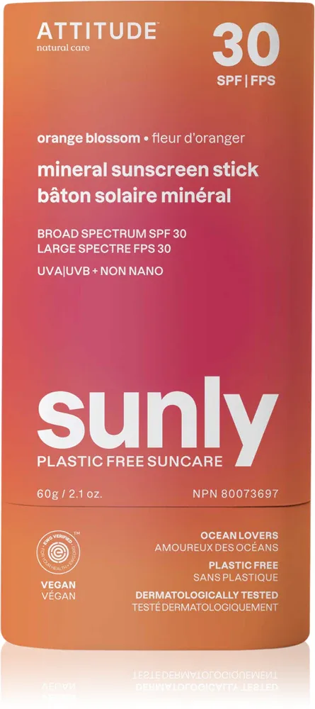 Attitude Sunly Orange Blossom - Минеральный крем для загара в стике SPF 30, 60 г