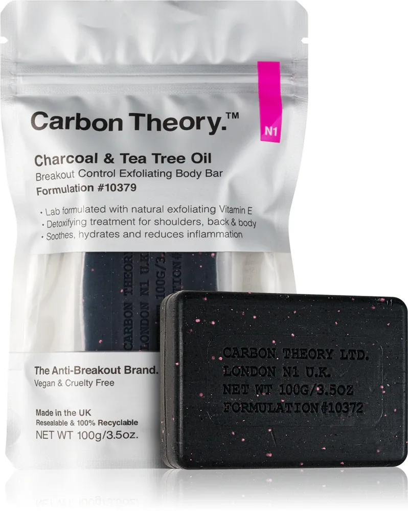 Carbon Theory Charcoal & Tea Tree Oil - Очищающий пилинг для тела для проблемной и жирной кожи, 100 г