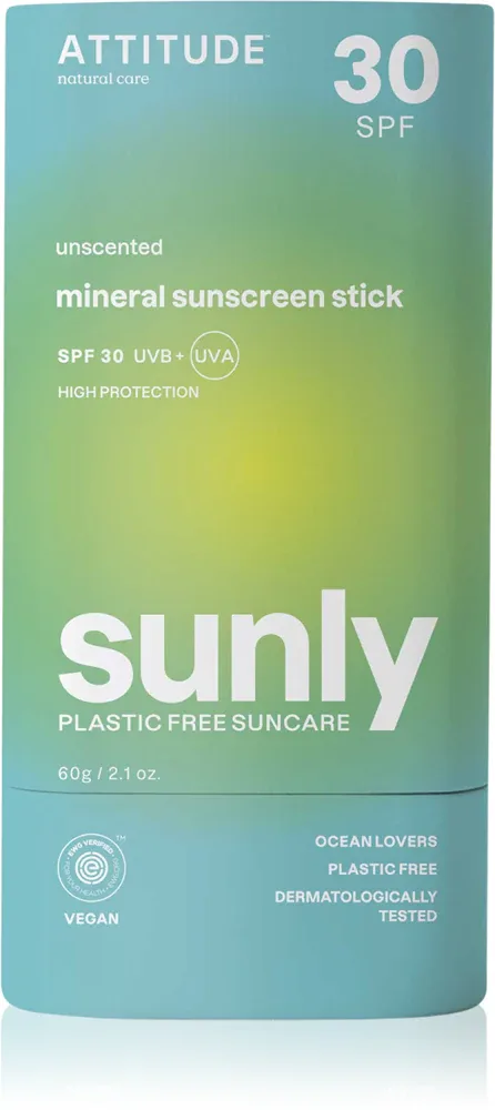 Attitude Sunly Unscented - Минеральный крем для загара в стике SPF 30, 60 г