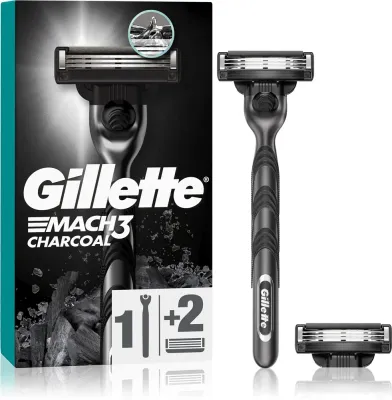 Бритва мужская Gillette Mach3 Charcoal 3 лезвия, полоска с древесным углём, 2 шт