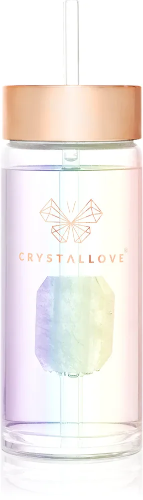 Crystallove Clear Quartz Straw Water Bottle - Стеклянная бутылка для воды с соломинкой, 400 мл