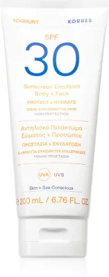 Korres Yoghurt Sunscreen - Эмульсия для загара для лица и тела SPF 30, 200 мл