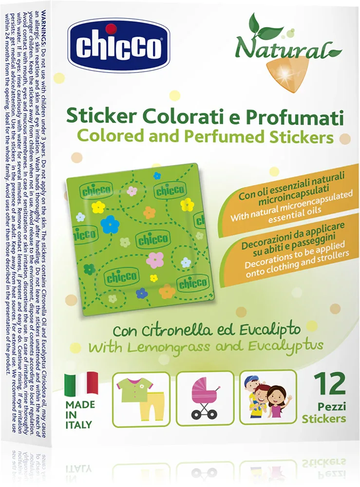 Chicco Natural Colored and Perfumed Stickers - Наклейки отпугивающие насекомых 3 y+, 12 шт