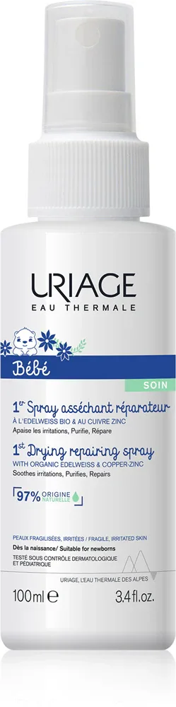 Uriage Bebe 1st Cu-Zn+ Drying Repairing Spray - спрей против раздражений, 100 мл