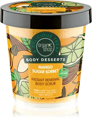 Organic Shop Body Desserts Mango Sugar Sorbet - Сахарный пилинг для тела с регенерирующим эффектом, 450 мл