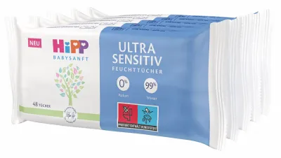 Влажные салфетки для детей Hipp Babysanft Ultra Sensitive для чувствительной кожи, с рождения, 5 × 48 шт