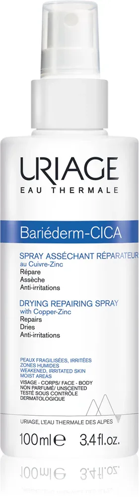 Uriage Bariederm Cica Drying Repairing Spray - Осушительный восстанавливающий спрей с медью и цинком, 100 мл