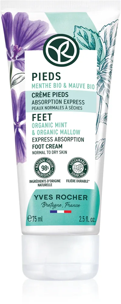 Yves Rocher Pieds - Питательный крем для ног Organic Mint & Organic Mallow, 75 мл