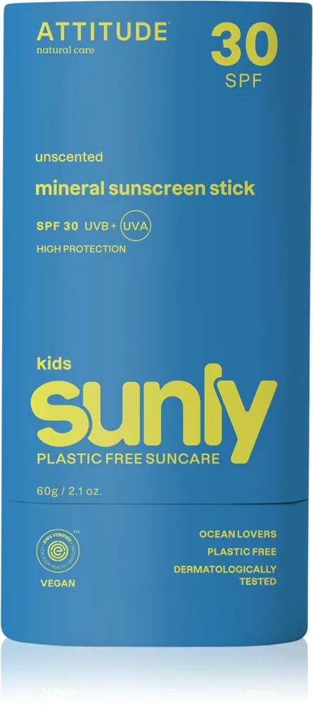 Attitude Sunly Kids Sunscreen Stick - Минеральный крем для загара в стике для детейSPF 30, 60 г