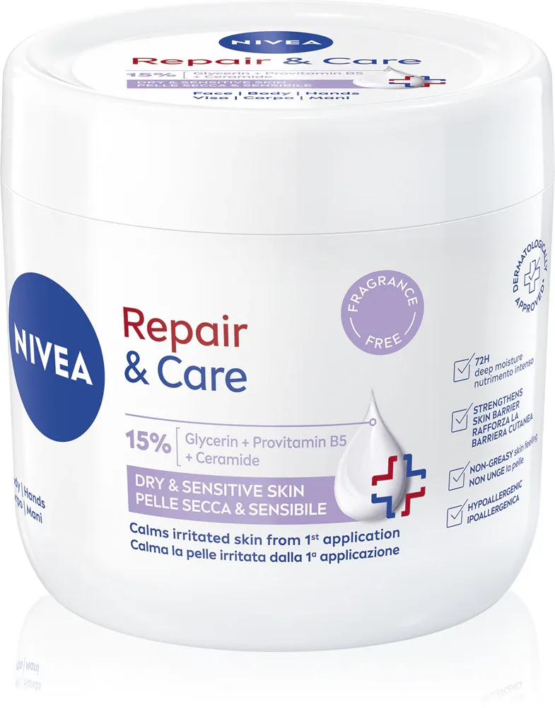 NIVEA Repair & Care Sensitive - Питательный восстанавливающий крем для сухой и чувствительной кожи, 400 мл