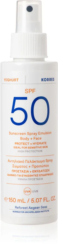 Korres Yoghurt Sunscreen - Молочко для загара в спрее для лица и тела SPF 50+, 150 мл