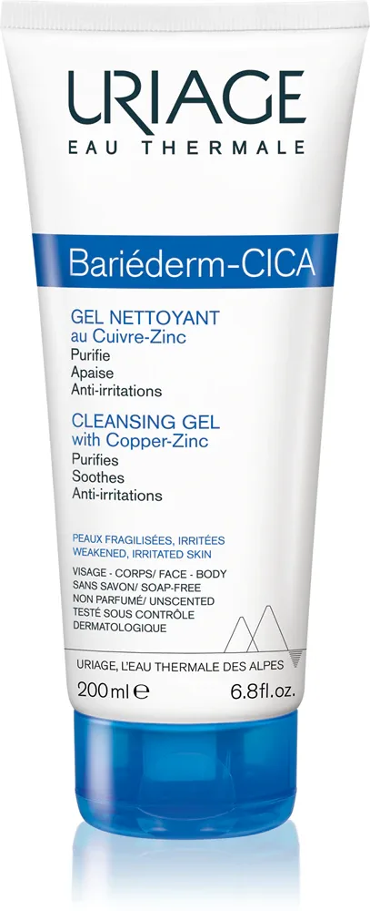 Uriage Bariederm Cica Cleansing Gel with Copper-Zinc - Успокаивающий гель для душа для сухой кожи, 200 мл