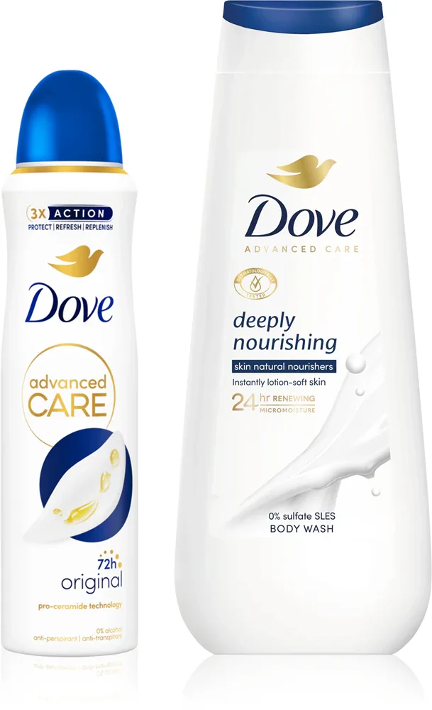 Dove Advanced Care Deeply Nourishing - Выгодный набор дезодоранта и геля для душа, 2 шт