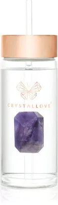 Бутылка для воды Crystallove Amethyst Straw Water Bottle стеклянная, с кристаллом и трубочкой, 400 мл
