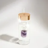 Бутылка для воды Crystallove Amethyst Straw Water Bottle стеклянная, с кристаллом и трубочкой, 400 мл — фото 3