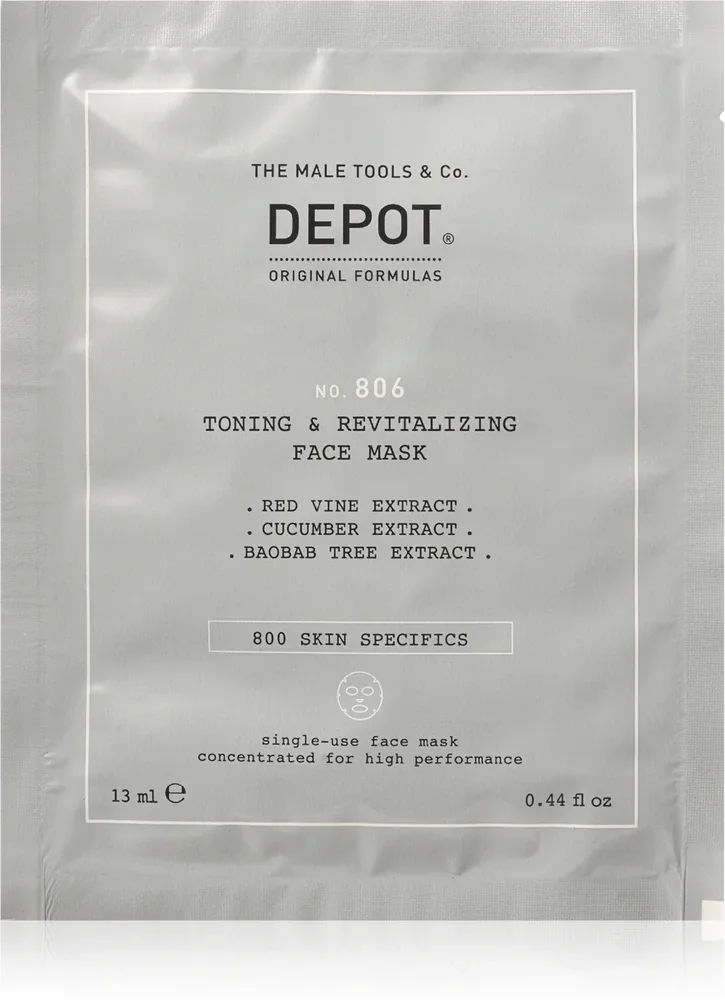 DEPOT 800 SKIN SPECIFICS NO. 806 TONING & REVITALIZING FACE MASK - Омолаживающая маска для лица для мужчин, 12 мл