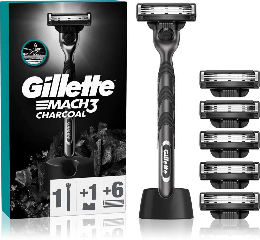 Бритва мужская Gillette Mach3 Charcoal 3 лезвия, с подставкой, 6 шт