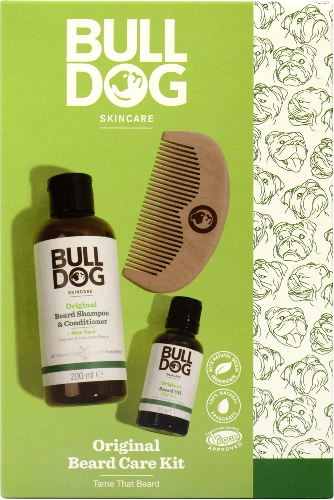 Bulldog Original Beard Care Kit - Подарочный набор для мужчин из персикового дерева 10,4 см, 3 шт