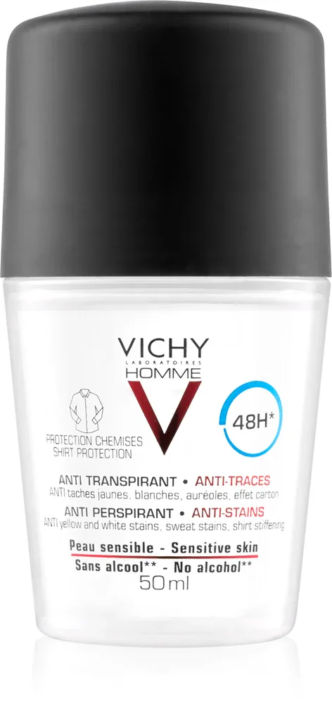 Vichy Homme Deodorant - Антиперспирант против белых и желтых пятен 48 часов, 50 мл