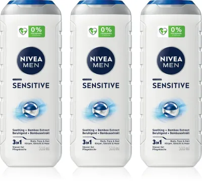 NIVEA MEN Sensitive - Гель для душа для мужчин удобная упаковка 3 x 500 мл 3 x 500 мл