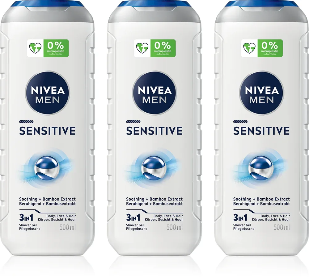 NIVEA MEN Sensitive - Гель для душа для мужчин удобная упаковка 3 x 500 мл 3 x 500 мл