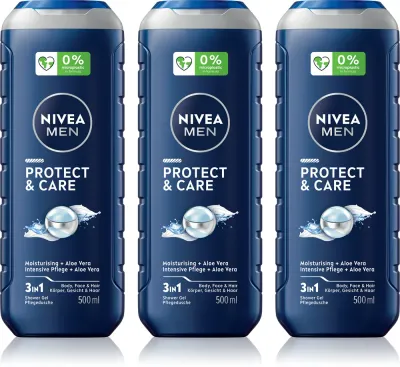 NIVEA MEN Protect & Care - Гель для душа для мужчин удобная упаковка 3 x 500 мл 3 x 500 мл