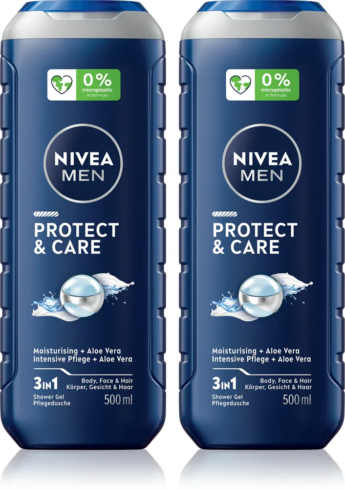 NIVEA MEN Protect & Care - Гель для душа для лица, тела и волос, удобная упаковка 2 x 500 мл 2 x 500 мл