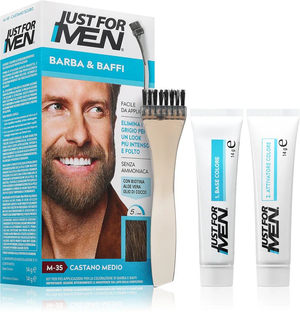 Just for Men Men Moustache & Beard - Краска для бороды для закрытия седины, 1 шт, оттенок M-35 Mid Grey