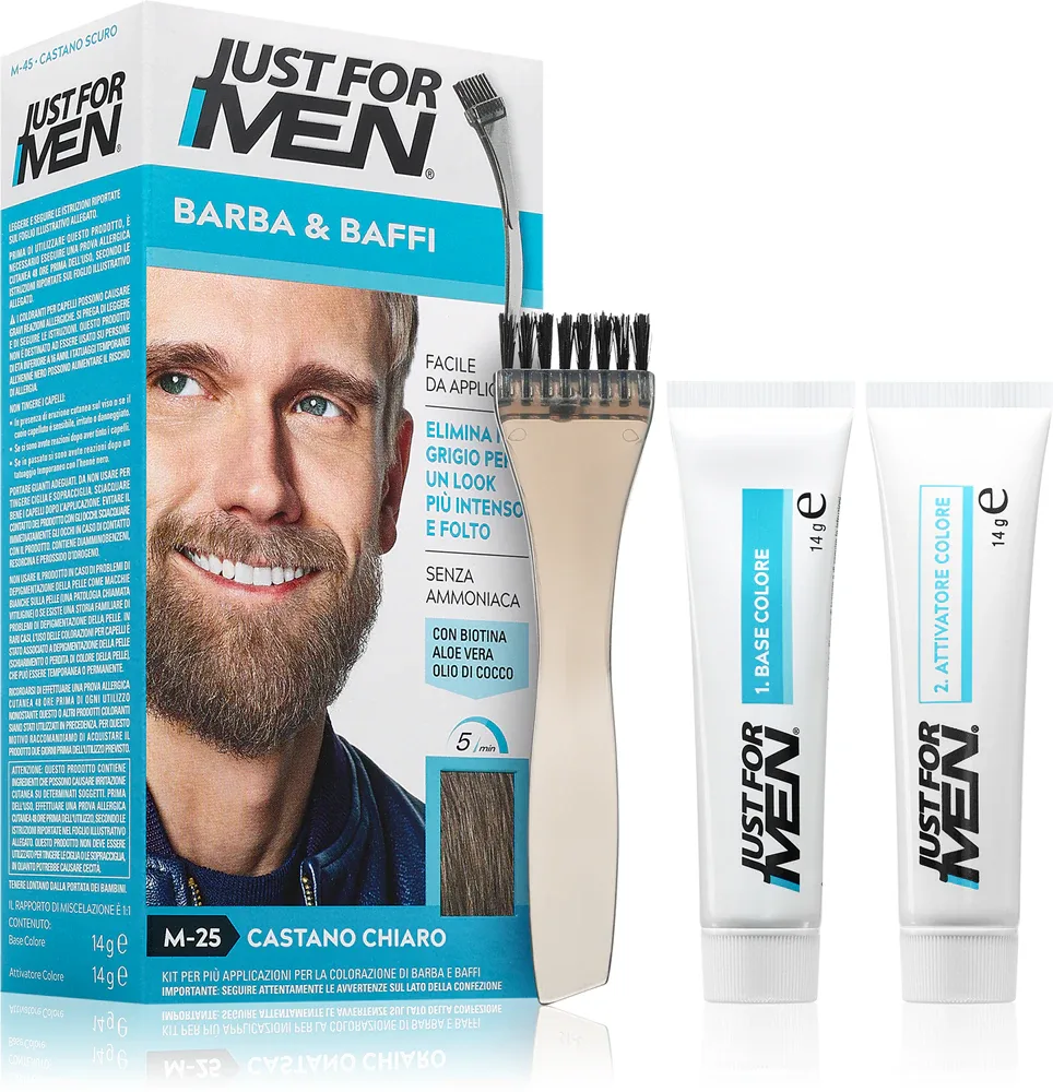 Just for Men Men Moustache & Beard - Краска для бороды для закрытия седины, 1 шт, оттенок M-25 Light Grey