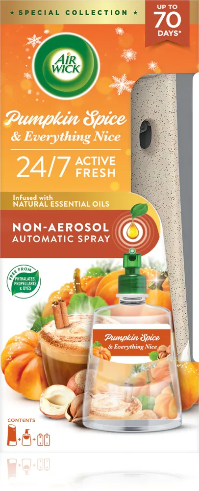 Air Wick Active Fresh Pumpkin & Winter Spice - Автоматический освежитель воздуха с запасным блоком, 228 мл