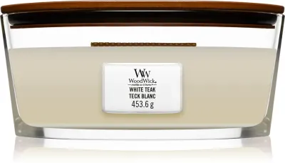 Woodwick White Teak - Ароматическая свеча с деревянным фитилем (hearthwick) с деревянным фитилем (hearthwick), 453.6 г