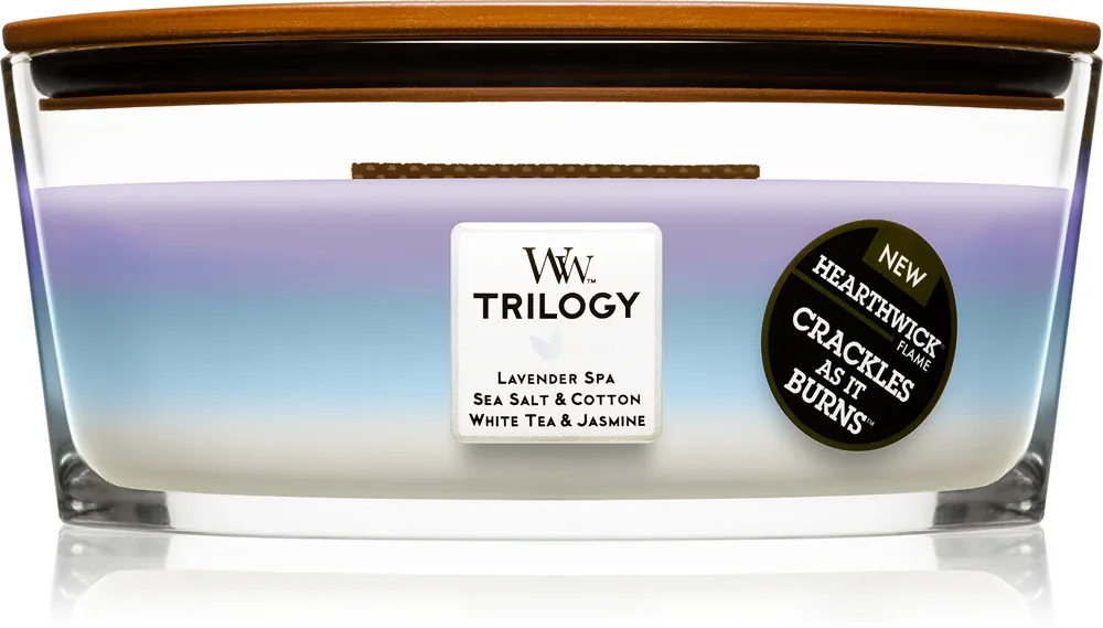 Woodwick Trilogy Calming Retreat - Ароматическая свеча с деревянным фитилем (hearthwick) с деревянным фитилем (hearthwick), 453.6 г