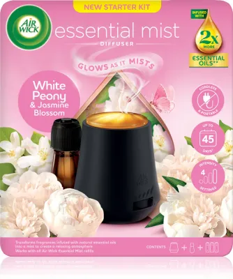 Air Wick Aroma Mist White Peony & Jasmine Blossom - Ароматический диффузор с заполнением и батарейками +baterie, 1 шт