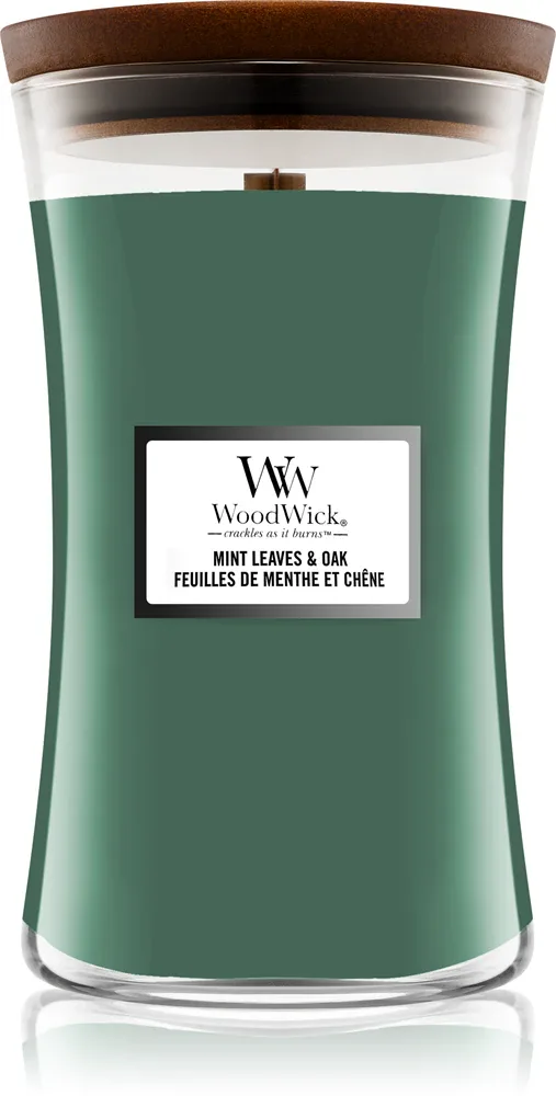 Woodwick Mint Leaves & Oak - Ароматическая свеча с деревянным фитилем
