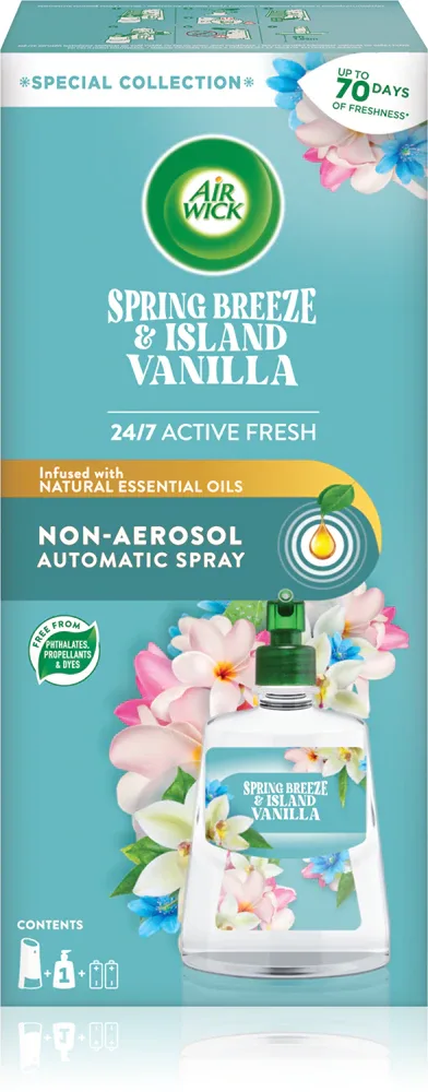 Air Wick Active Fresh Spring Breeze & Island Vanilla - Автоматический освежитель воздуха с запасным блоком, 228 мл