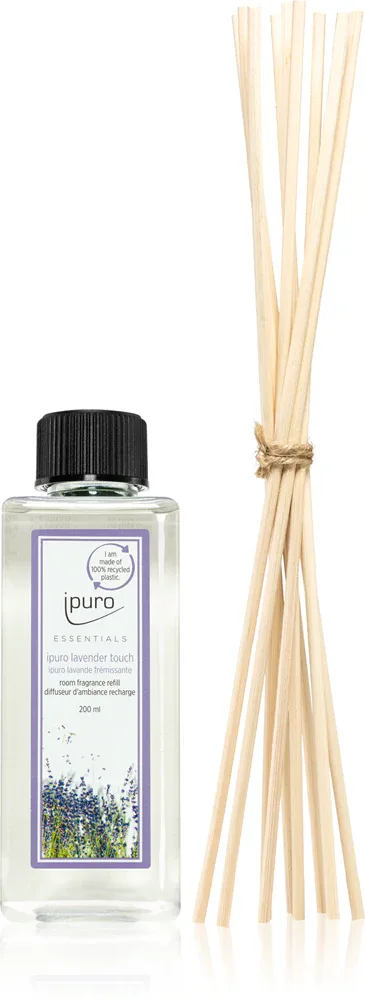 ipuro Essentials Lavender Touch - Наполнитель для диффузоров + ароматические палочки для диффузора + patyczki zapachowe do dyfuzora zapachowego, 200 мл
