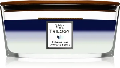 Woodwick Trilogy Evening Luxe - Ароматическая свеча с деревянным фитилем (hearthwick) с деревянным фитилем (hearthwick), 453.6 г