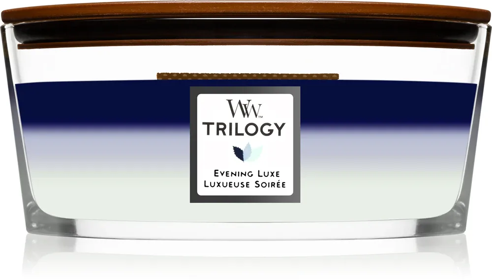 Woodwick Trilogy Evening Luxe - Ароматическая свеча с деревянным фитилем (hearthwick) с деревянным фитилем (hearthwick), 453.6 г