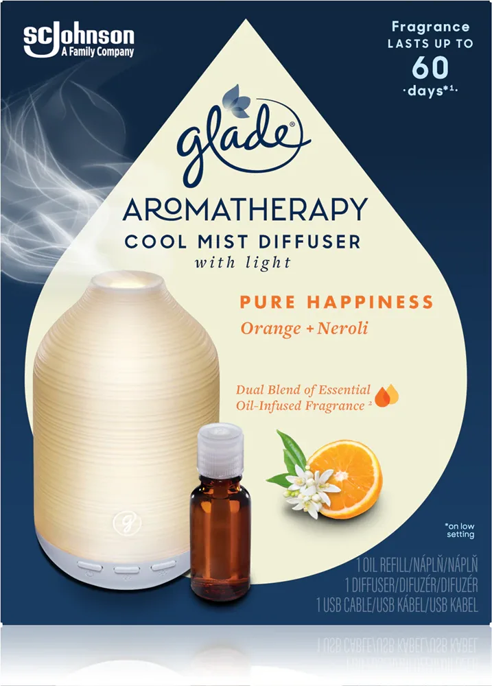 GLADE Aromatherapy Pure Happiness - Ароматический диффузор с наполнителем Orange + Neroli, 17.4 мл