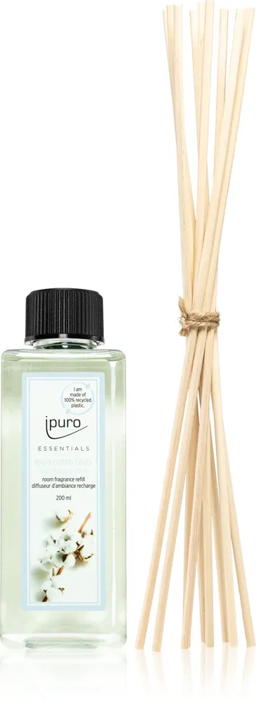 ipuro Essentials Cotton Fields - Наполнитель для аромадиффузора + ароматические палочки для аромадиффузора + patyczki zapachowe do dyfuzora zapachowego, 200 мл