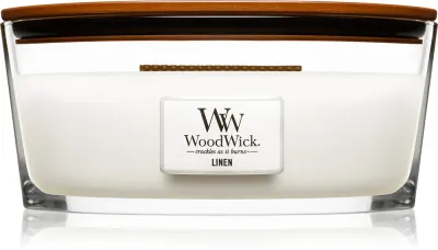 Woodwick Linen - Ароматическая свеча с деревянным фитилем (hearthwick) с деревянным фитилем (hearthwick), 453.6 г