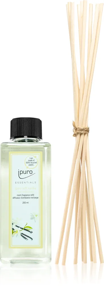 ipuro Essentials Soft Vanilla - Наполнитель для диффузоров + ароматические палочки для аромадиффузора + patyczki zapachowe do dyfuzora zapachowego, 200 мл