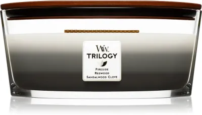 Woodwick Trilogy Warm Woods - Ароматическая свеча с деревянным фитилем (hearthwick) с деревянным фитилем (hearthwick), 453.6 г