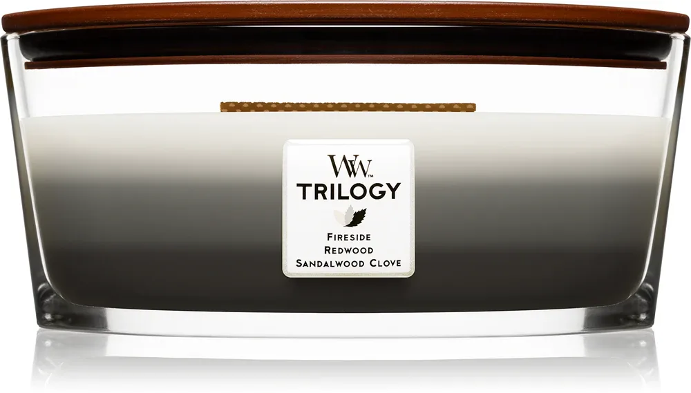 Woodwick Trilogy Warm Woods - Ароматическая свеча с деревянным фитилем (hearthwick) с деревянным фитилем (hearthwick), 453.6 г