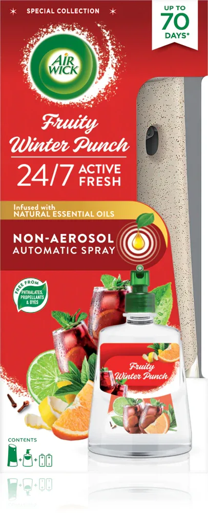Air Wick Active Fresh Winter Punch & Spices - Автоматический освежитель воздуха с запасным блоком, 228 мл