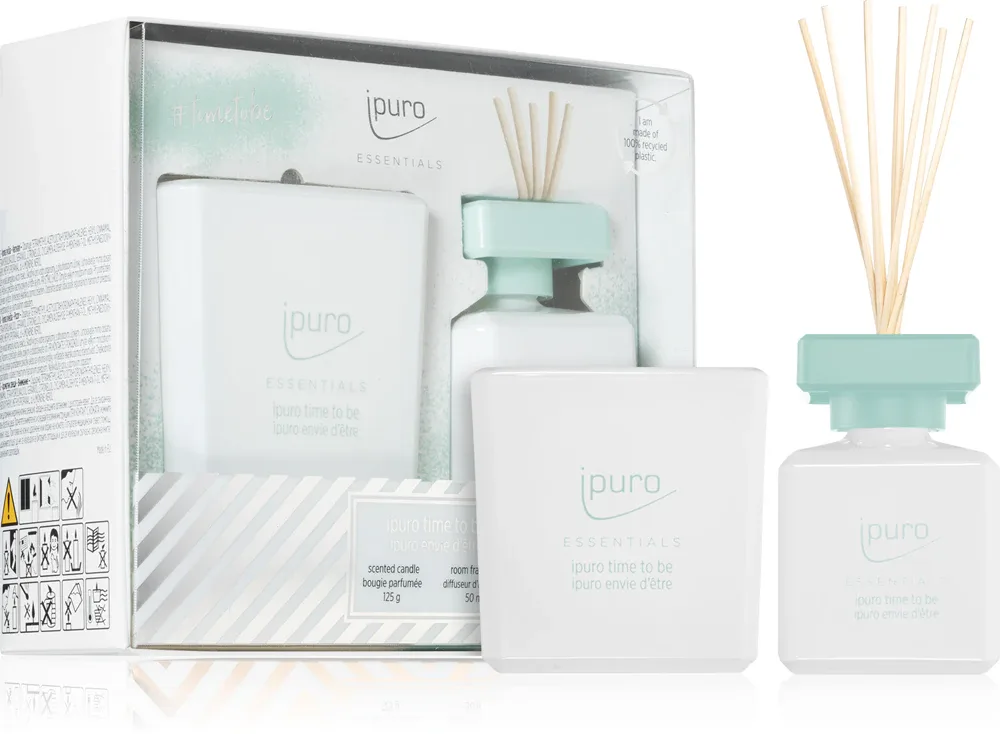 Подарочный набор ароматов для дома ipuro Essentials Time To Be с цитрусовым ароматом, диффузор и свеча, 1 шт