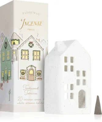 Набор ароматический Paddywax Ceramic Village Teakwood Tobacco кадило и держатель, древесно-пряный аромат, 1 шт I.