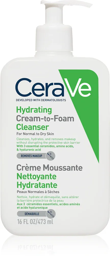 CeraVe Cleansers Hydrating Cream-to-Foam Cleanser - Пенящийся крем для очищения кожи для нормальной и сухой кожи